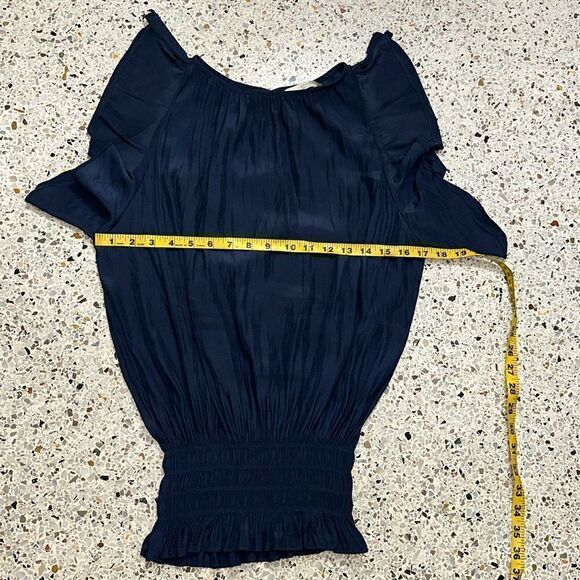 EUC Ramy Brook navy blue silk flutter sleeve tank small s elastic waist - Picture 3 of 6
